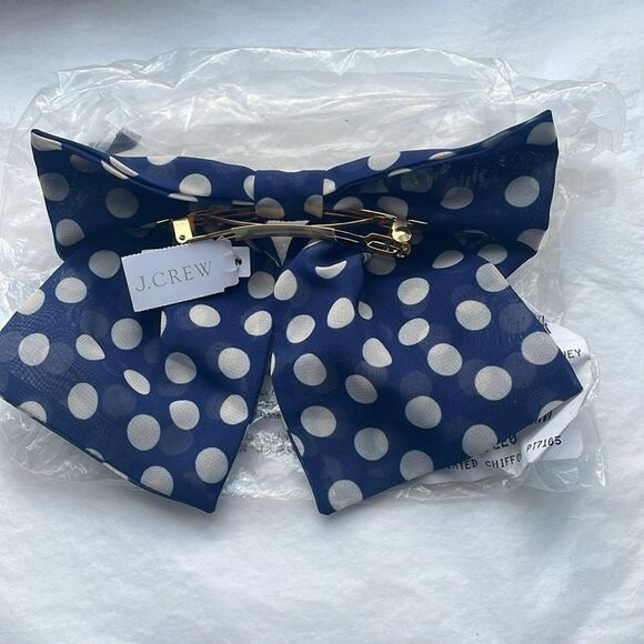 ❤️J. Crew Navy Chiffon Polka Dot Hair Bow - Picture 5 of 5
